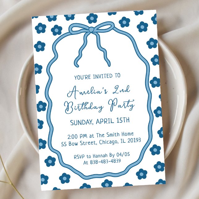 Invitación Flores azules y fiesta de cumpleaños de Bow (Subido por el creador)
