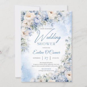 Invitación Flores azules y marfil en invierno ducha de matrim