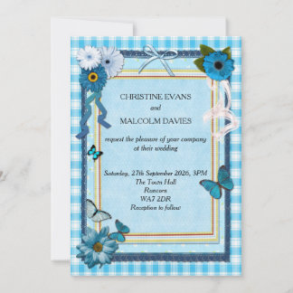 Invitación Flores azules y mariposas