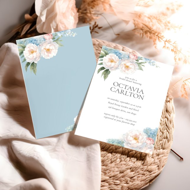 Invitación Flores azules y rosas suaves ducha de novia clásic (Subido por el creador)