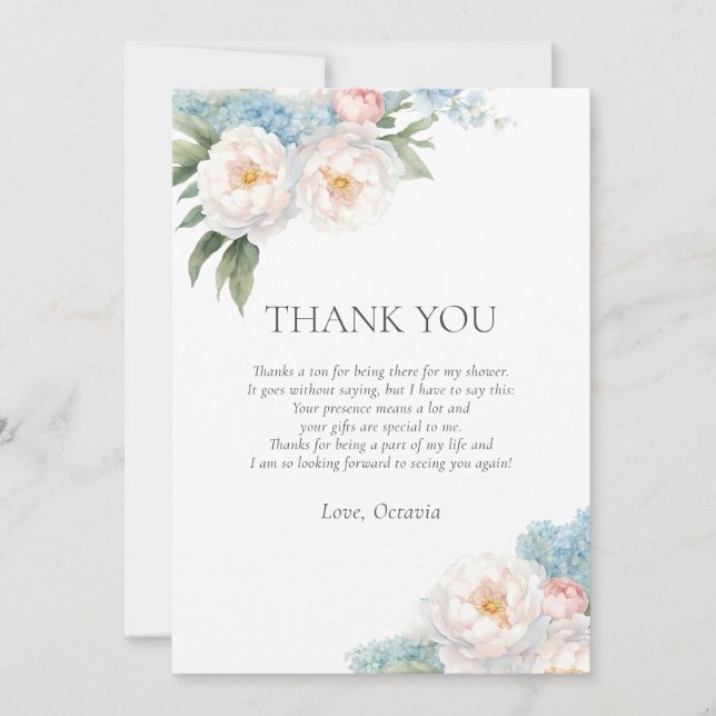 Invitación Flores azules y rosas suaves ducha de novia clásic (Anverso)