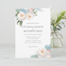 Invitación Flores azules y rosas suaves RSVP de CÓDIGO QR clá