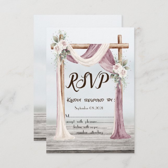 Invitación Flores Beach Arbor RSVP de Boda (Anverso / Reverso)