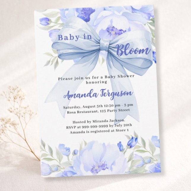 Invitación Flores bebé en flor niño arco azul Baby Shower (Subido por el creador)