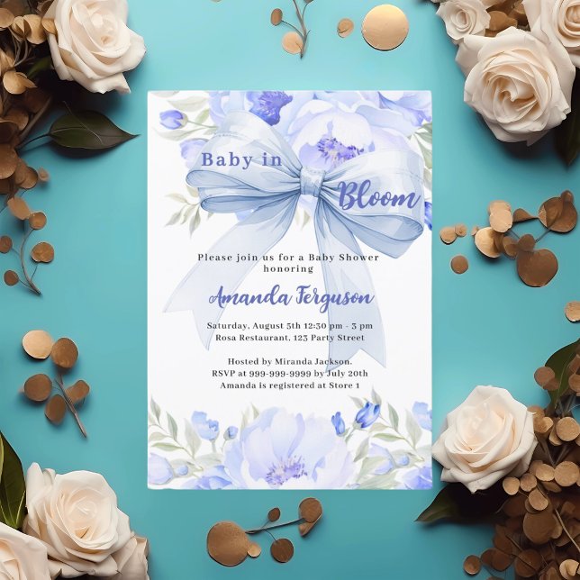Invitación Flores bebé en flor niño arco azul Baby Shower (Subido por el creador)