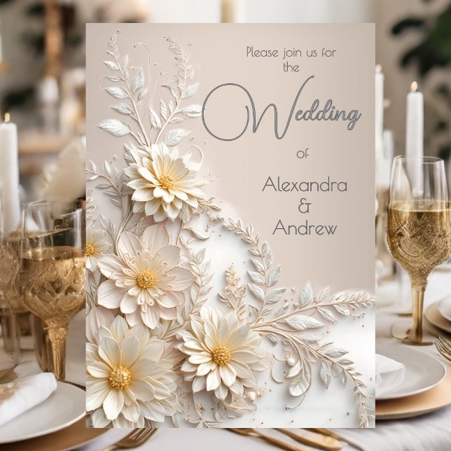 Invitación Flores beige blancas florales de boda elegantes (Subido por el creador)