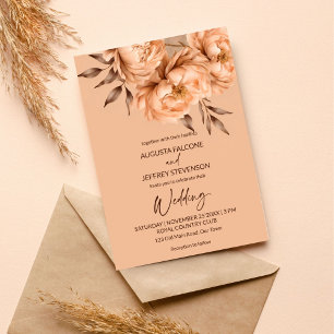 Invitación Flores beige color rosa puro en un solo boda