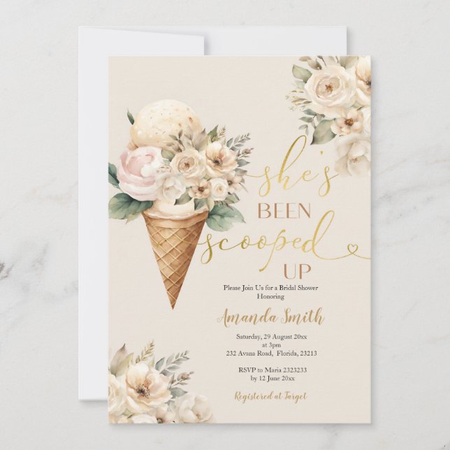 Invitación Flores Beige Helados Veranos Ducha De Novias (Anverso)