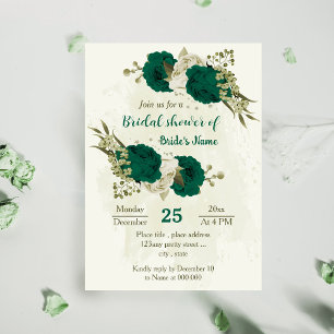 Invitación flores beige verde esmeralda ducha de novia