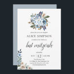 Invitación Flores beiges azules de Boho Dusty Bat Mitzvah<br><div class="desc">Flores azul polvorientas y beige neutras con hojas secas.</div>