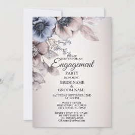 Invitación Flores beiges azules de color de agua de la fiesta