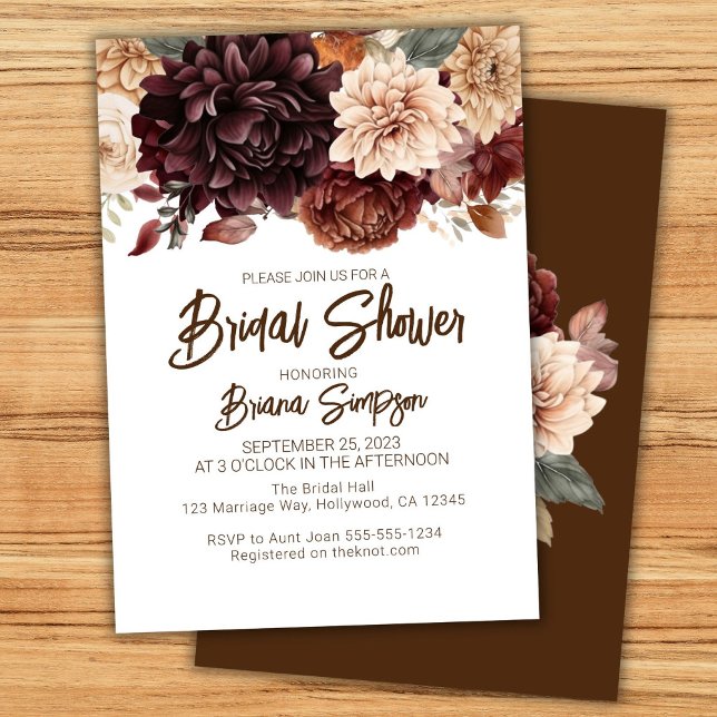Invitación Flores beiges marrones ducha de novia (Subido por el creador)