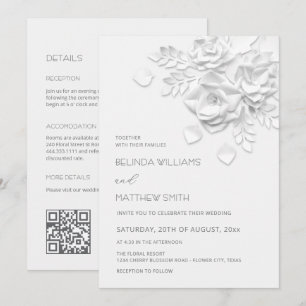 Invitación Flores blancas 3D Boda todo en uno