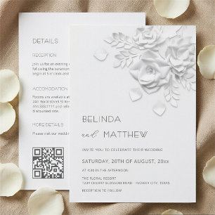 Invitación Flores blancas 3D Bodas informales todo en uno