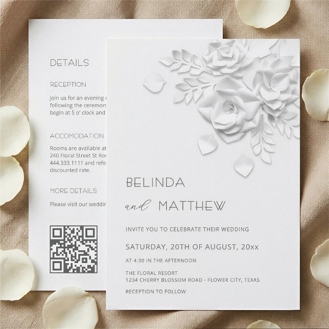 Invitación Flores blancas 3D Bodas informales todo en uno (Subido por el creador)
