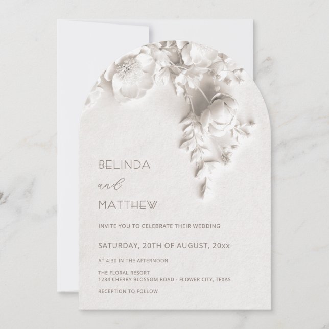 Invitación Flores Blancas 3D Rosas Boda (Anverso)