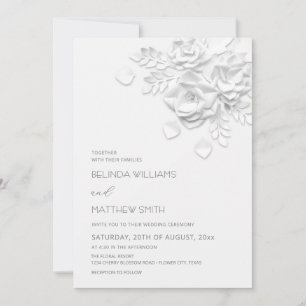 Invitación Flores Blancas 3D Rosas Bodas Sencillas