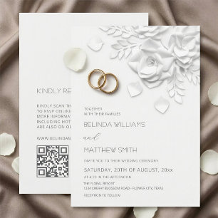 Invitación Flores Blancas 3D Rosas Bodas Sencillas