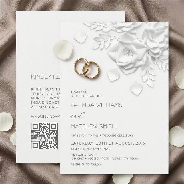 Invitación Flores Blancas 3D Rosas Bodas Sencillas (Subido por el creador)