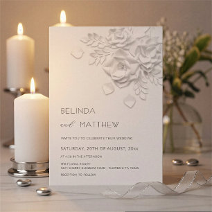 Invitación Flores Blancas 3D Rosas Minimalistas Boda 