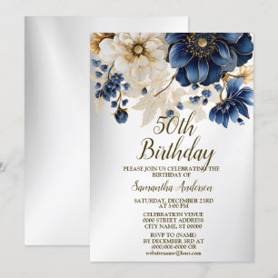 Invitación Flores blancas azules de la Marina de los Nacimien