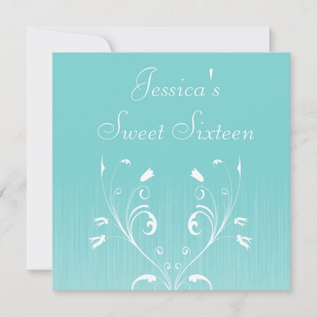 Invitación Flores blancas azules dulces 16 cumpleaños (Anverso)