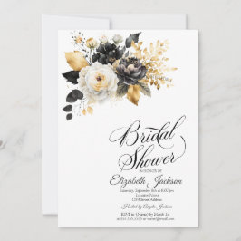 Invitación Flores blancas blancas de oro ducha de novia