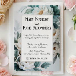 Invitación Flores Blancas Boda Elegante