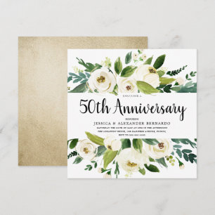 Invitación Flores Blancas Bodas de Oro 50 Aniversario de Boda