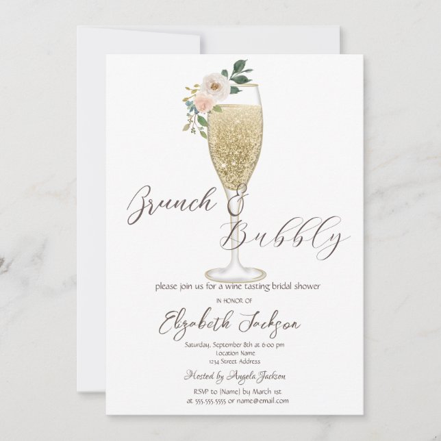 Invitación Flores Blancas Champán Brunch & Bubbly (Anverso)