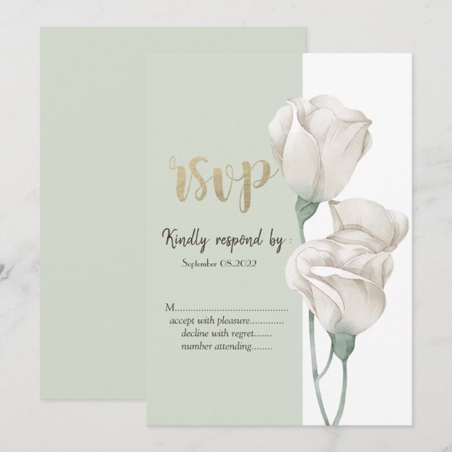 Invitación Flores Blancas Chic Rosas RSVP  (Anverso / Reverso)
