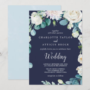Invitación Flores blancas clásicas Boda de la Marina