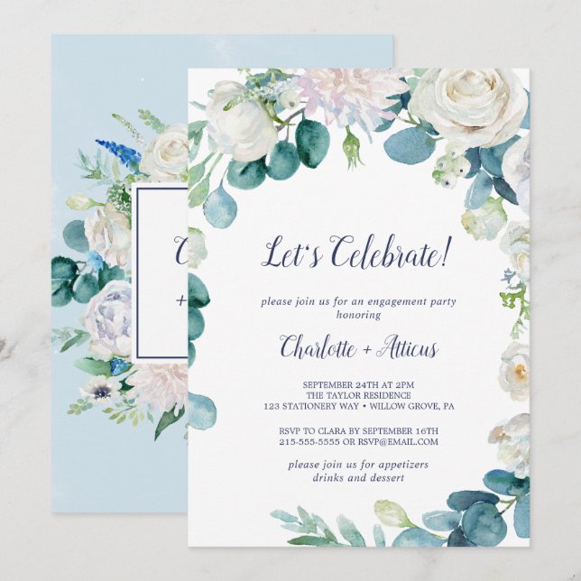 Invitación Flores blancas clásicas celebremos (Anverso / Reverso)