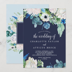 Invitación Flores blancas clásicas   Naval El Boda de