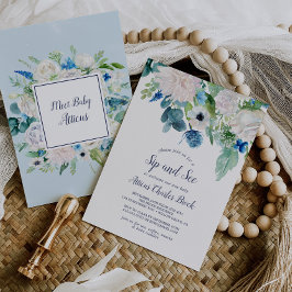 Invitación Flores blancas clásicas Sip y See