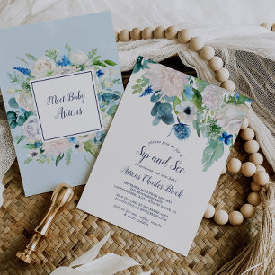 Invitación Flores blancas clásicas Sip y See