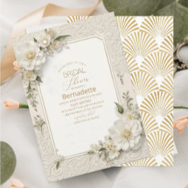 Invitación Flores blancas color de agua 3D oro Ducha de novia