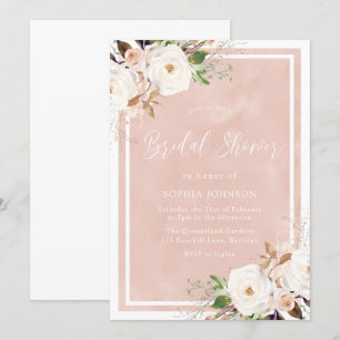Invitación Flores blancas color de agua Rubor ducha de novia