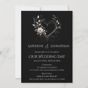 Invitación Flores blancas con un Boda cardíaco