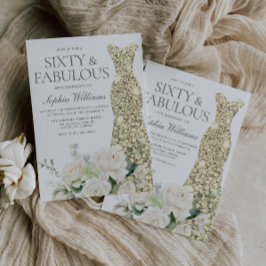 Invitación Flores blancas con vestido de oro Elegante cumplea