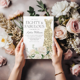 Invitación Flores blancas con vestido de oro Elegante cumplea