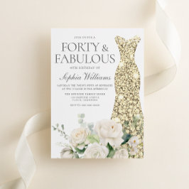 Invitación Flores blancas con vestido de oro Elegante cumplea