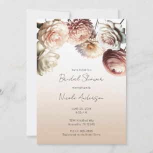 Invitación Flores blancas cremosas de color rosa melocotón Fl