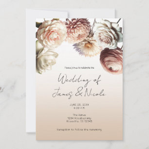 Invitación Flores Blancas Cremosas Rosa Melocotón Boda Floral