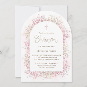 Invitación flores blancas de acuarela rosadas Confirmación