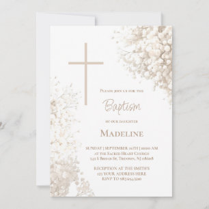 Invitación Flores blancas de Aliento de bebé Bautizo