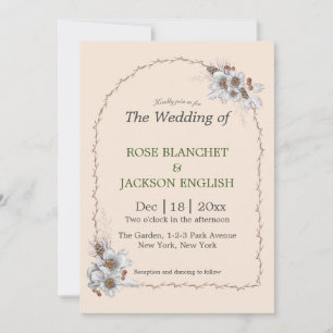 Invitación Flores blancas de boda de invierno simple