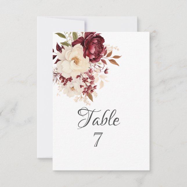 Invitación Flores blancas de Borgoña Elegante (Anverso)