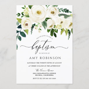 Invitación Flores blancas de champán bautizado bautismo elega