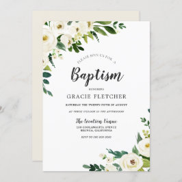 Invitación Flores blancas de champán bautizan elegantemente